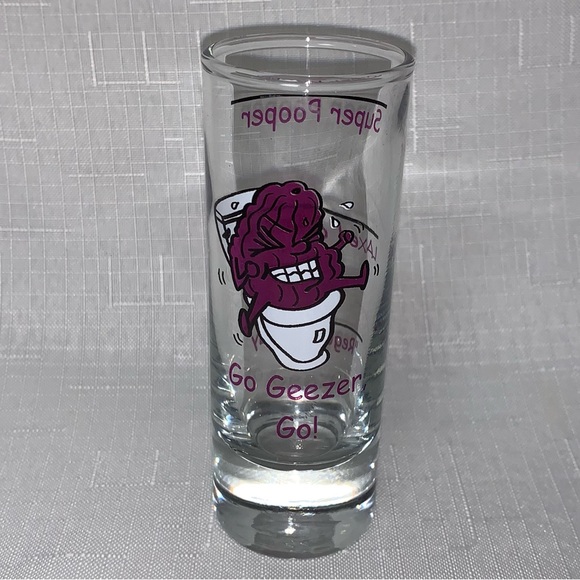 Poop Shot Glass Go Geezer Go Bathroom Gag Gift Senior Old Fart Collectible Prune - Picture 5 of 8